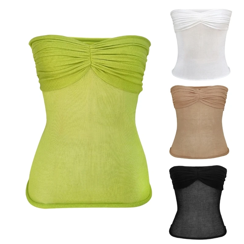 Женский однотонный сетчатый топ-бандо без бретелек с открытыми плечами и рюшами
Женский однотонный сетчатый топ-бандо без бретелек с открытыми плечами и рюшами