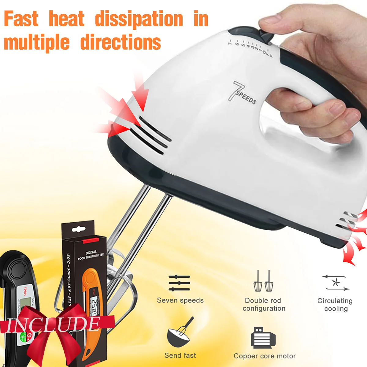 Handheld Mixer,Free Thermometer,Egg Whisk,7 Speed Food Grinder Multifunctional Electric Blender,Cream Cake Baking Dough Rod
Handheld Mixer,Free Thermometer,Egg Whisk,7 Speed Food Grinder Multifunctional Electric Blender,Cream Cake Baking Dough Rod