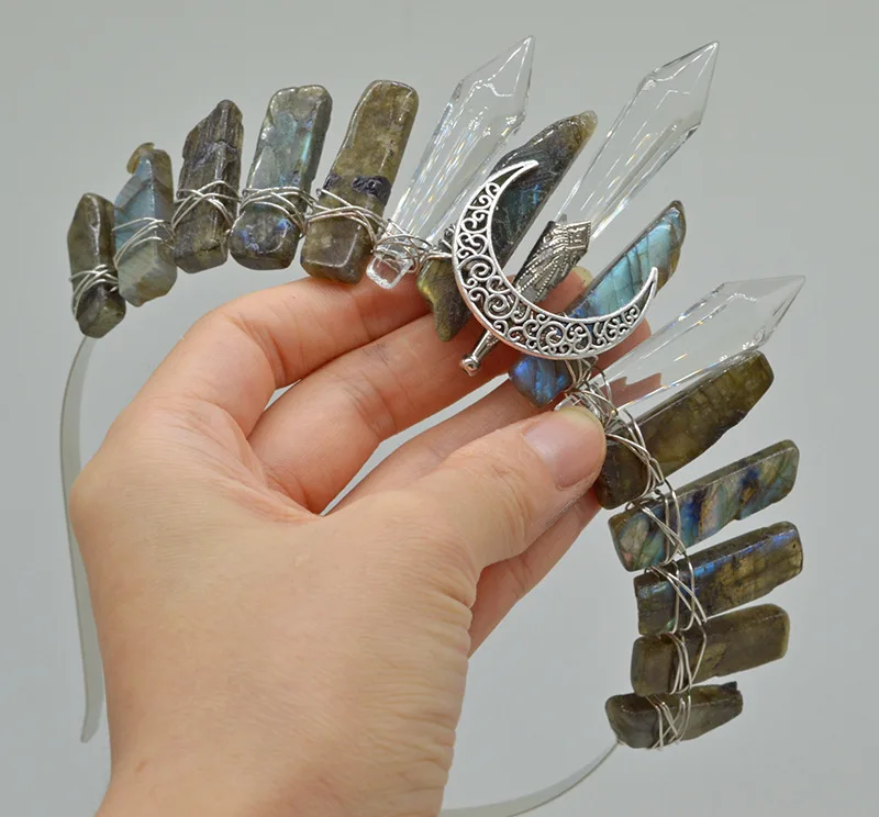 Witch Natural Labradorite Stone Crown Head Band Hair Jewelry Tiaras Crystal Hair Accessories Women Headband Bridal Headwear
Witch Natural Labradorite Stone Crown Head Band Hair Jewelry Tiaras Crystal Hair Accessories Women Headband Bridal Headwear