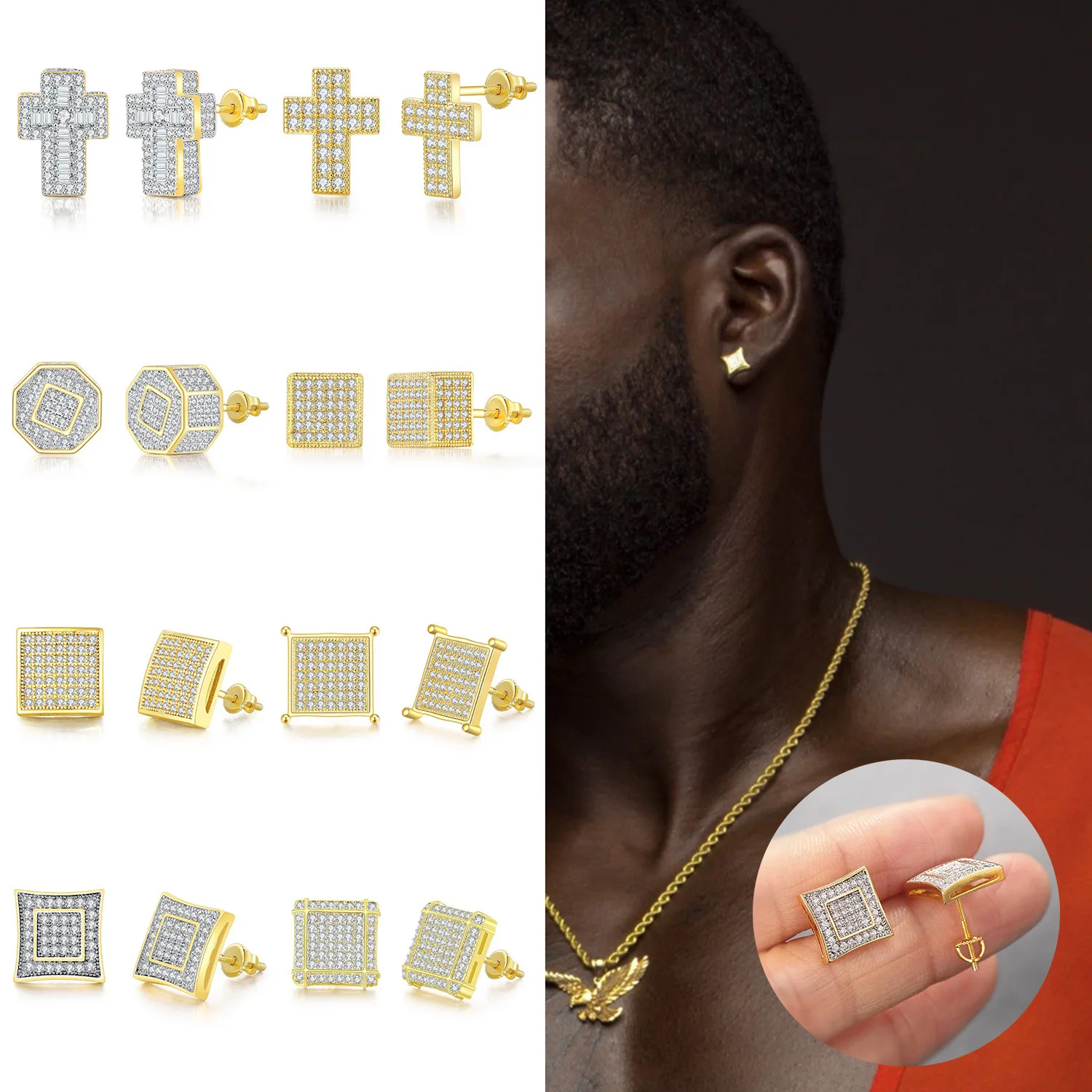 Hot Sale Trendy Hip-Hop Rock Cross Exquisite Stud Earrings For Men Full Of Zircon Micro-Diamond Jewelry Party Ball
Hot Sale Trendy Hip-Hop Rock Cross Exquisite Stud Earrings For Men Full Of Zircon Micro-Diamond Jewelry Party Ball