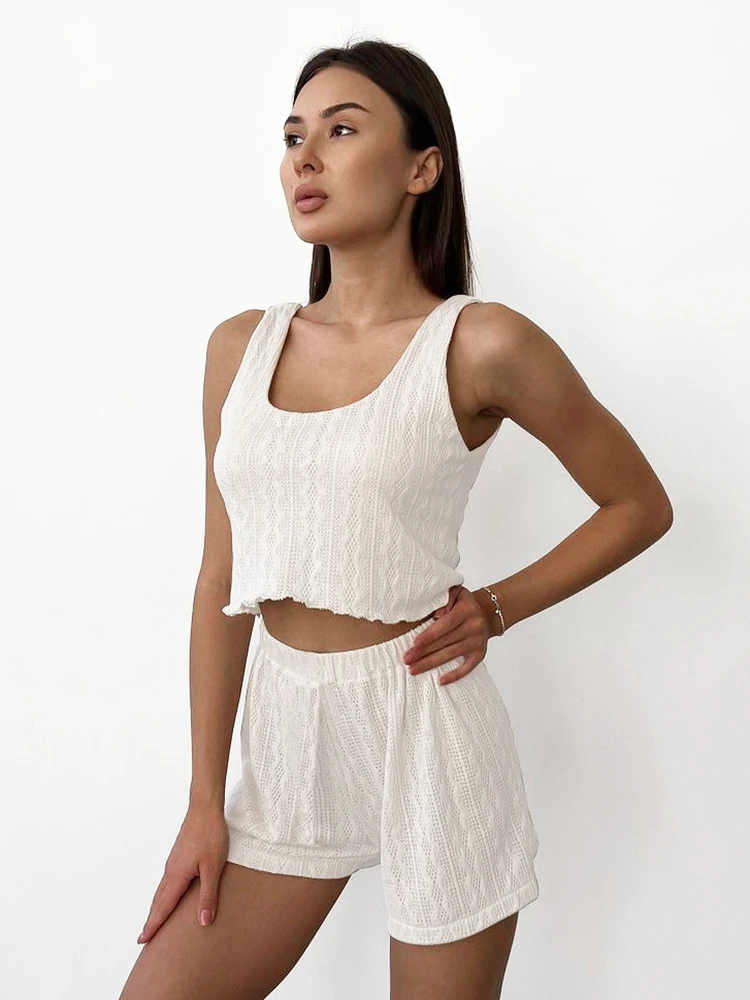 Hiloc Knitted Sleepwear Women's Pajamas Sleeveless Cropped Tank Tops Women Pajama 2023 Autumn Backless Loungewear Two-Piece Set 
Hiloc Knitted Sleepwear Women's Pajamas Sleeveless Cropped Tank Tops Women Pajama 2023 Autumn Backless Loungewear Two-Piece Set