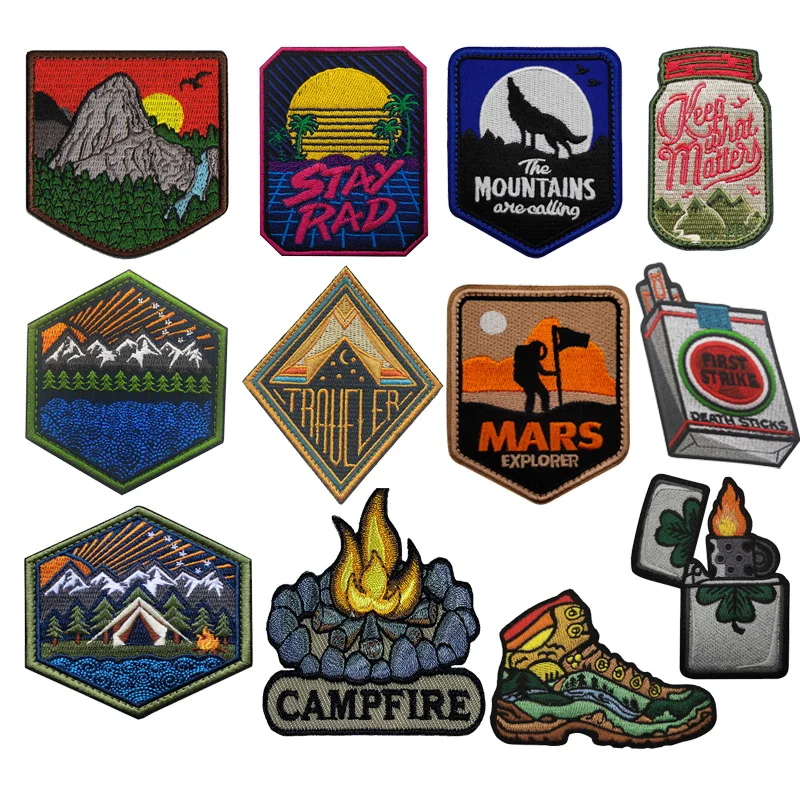 Outdoor Camping Vacation Collection Beautifully 3D Embroidered Armband Backpack Landscape Bottle Badge Hook and Loop Patches
Outdoor Camping Vacation Collection Beautifully 3D Embroidered Armband Backpack Landscape Bottle Badge Hook and Loop Patches