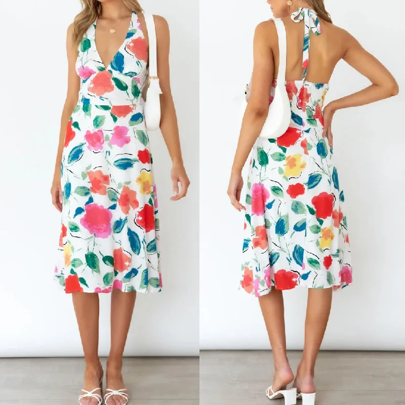Women's Sexy Halter Strap Sleeveless V-neck Pullover Y2k Dress Summer Fashion Plus Size Floral Bandage Beach Party Midi Dress
Women's Sexy Halter Strap Sleeveless V-neck Pullover Y2k Dress Summer Fashion Plus Size Floral Bandage Beach Party Midi Dress