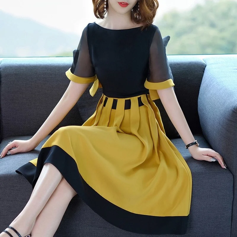 New good quality dress female 2022 summer new contrast color dress women mid-length five-point sleeve o neck A-line skirt tops
New good quality dress female 2022 summer new contrast color dress women mid-length five-point sleeve o neck A-line skirt tops