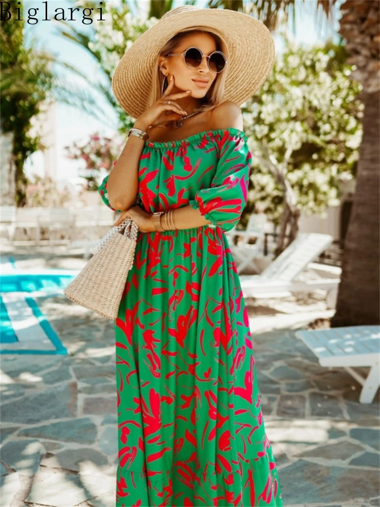 Summer New Fashion Sexy Off Shoulder Print Beach Women Dress Ruffes Ladies Dresses Casual Loose Woman PUllover Long Dresses
Summer New Fashion Sexy Off Shoulder Print Beach Women Dress Ruffes Ladies Dresses Casual Loose Woman PUllover Long Dresses