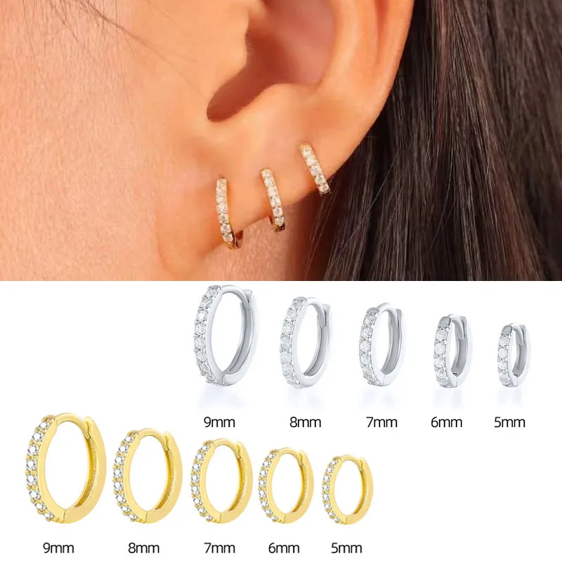 

New Stainless Steel Minimal Hoop Earrings 2PCS Crystal Zirconia Small Huggie Thin Cartilage Earring Helix Tragus Piercing Jewelr