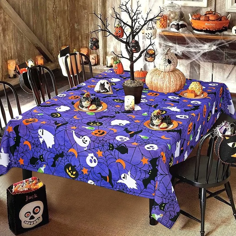 

Dinner Decoration Halloween Tablecloth Pumpkin Tablecloth Bat Spider Web Ghost Rectangular Waterproof Antifouling Nappe De Table