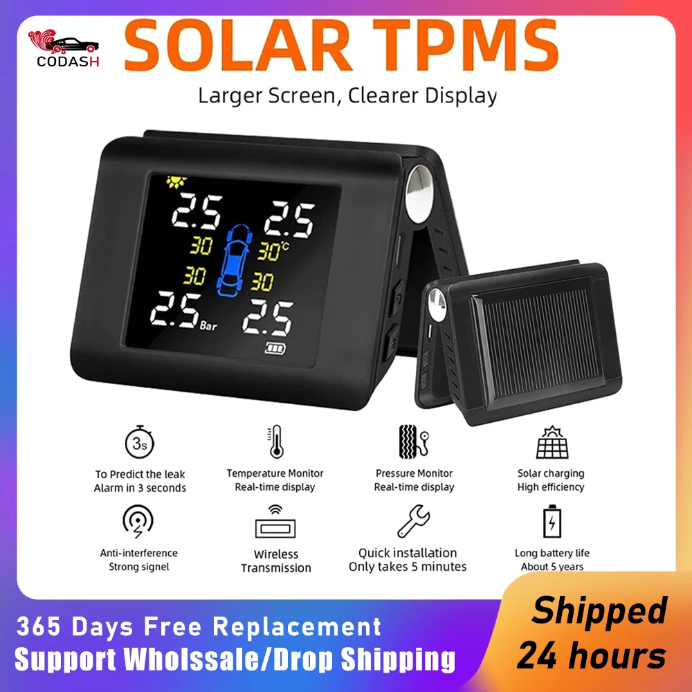 CODASH Car TPMS Tire Pressure Monitoring System Solar Power Digital TMPS LCD USB Auto Security Alarm Tire Pressure Sensor
CODASH Car TPMS Tire Pressure Monitoring System Solar Power Digital TMPS LCD USB Auto Security Alarm Tire Pressure Sensor