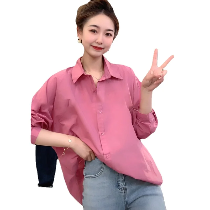

Pink Blusas Largas Korean Fashion Long Sleeve Shirt Women's Design Top Work 2023 Retro Loose Fitting Shirt Office Lady