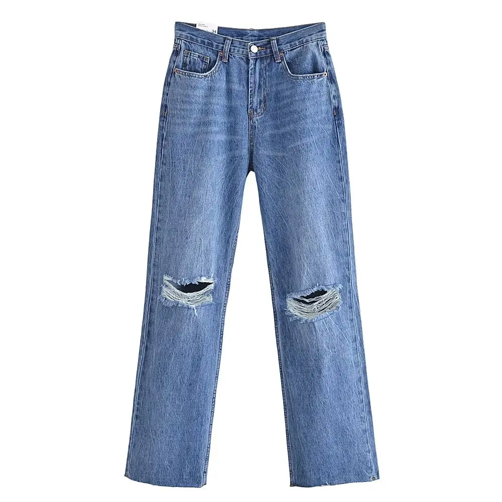 

Maxdutti Loose Boyfriend Denim Pants Women Spring New Fashion Holes Ripped Mom Jeans