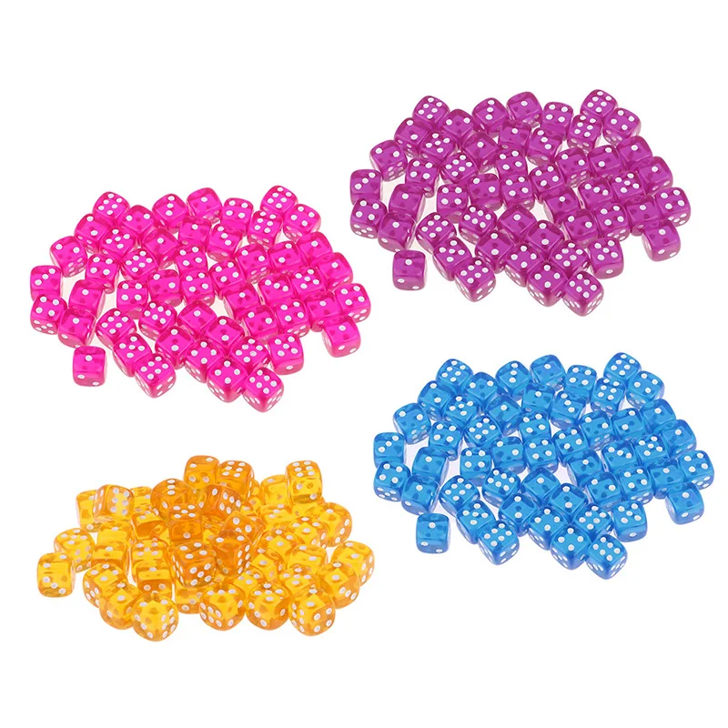 10PCS/Lot Dice Set 4 Colors Acrylic 6 Sided Transparent Dice For Club/Party/Family Games 12mm
10PCS/Lot Dice Set 4 Colors Acrylic 6 Sided Transparent Dice For Club/Party/Family Games 12mm