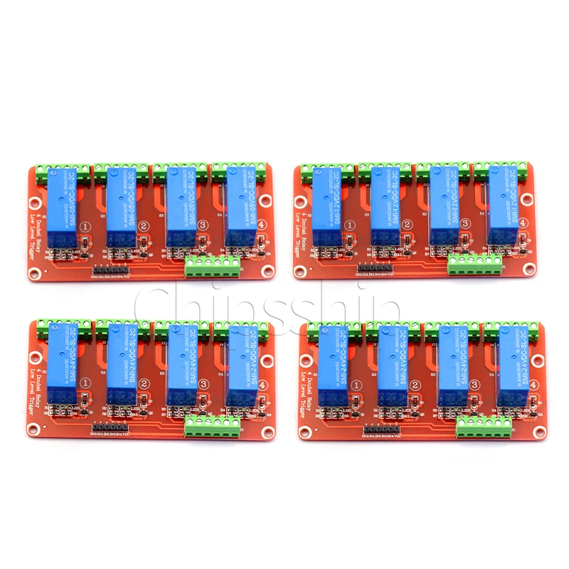 4-way dual signal relay module low level trigger 5V voltage 1A current 4-way relay module
4-way dual signal relay module low level trigger 5V voltage 1A current 4-way relay module