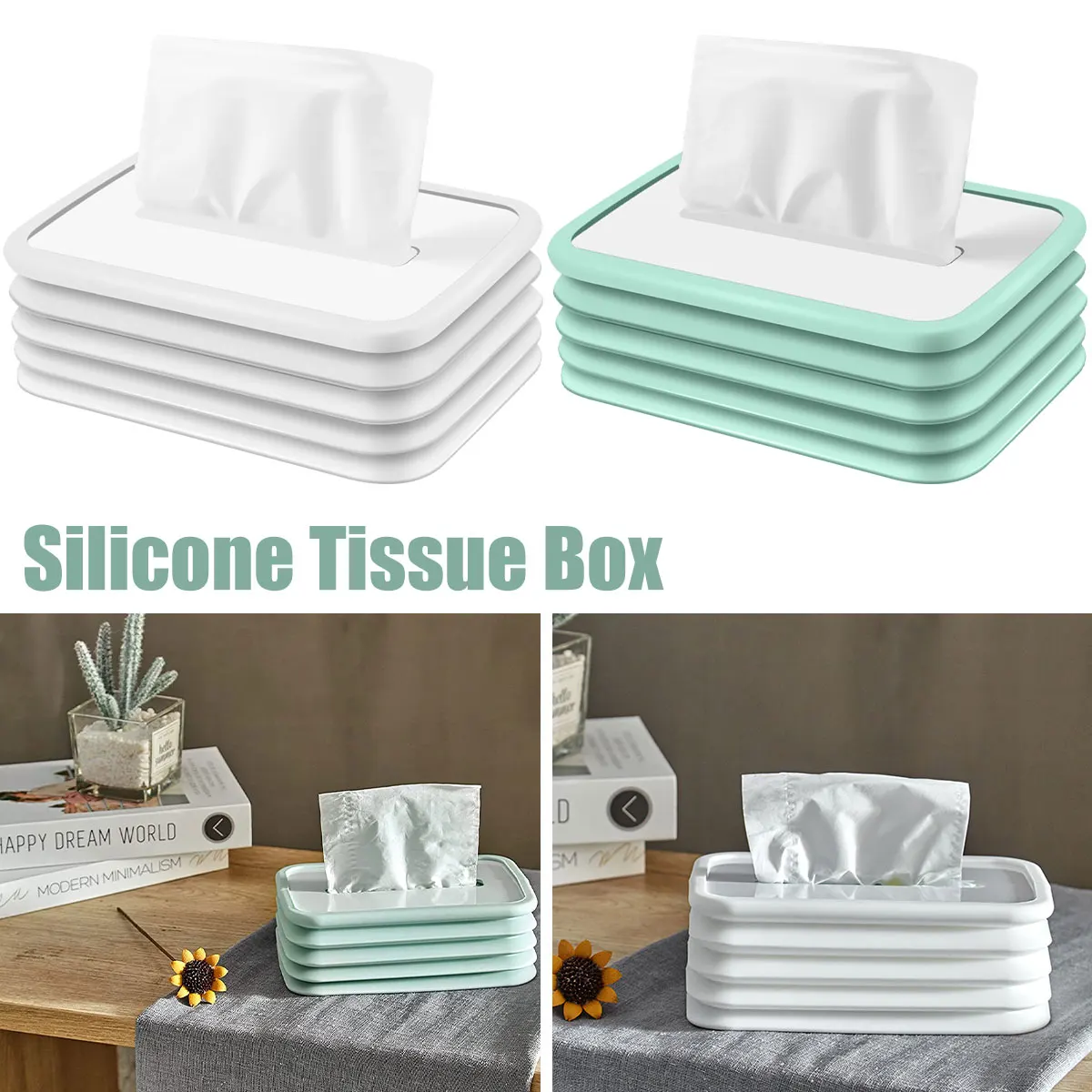 Silicone Tissue Box Cover Rectangular Foldable Tissue Box Holder Free-Retractable Facial Tissue Dispenser Box Holder Auto-Shrink
Silicone Tissue Box Cover Rectangular Foldable Tissue Box Holder Free-Retractable Facial Tissue Dispenser Box Holder Auto-Shrink