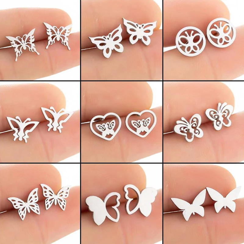 Stainless Steel Mini Small Cute Stud Earrings For Men Women Hollow Out Butterfly Heart Girls Punk Piercing Jewelry
Stainless Steel Mini Small Cute Stud Earrings For Men Women Hollow Out Butterfly Heart Girls Punk Piercing Jewelry
