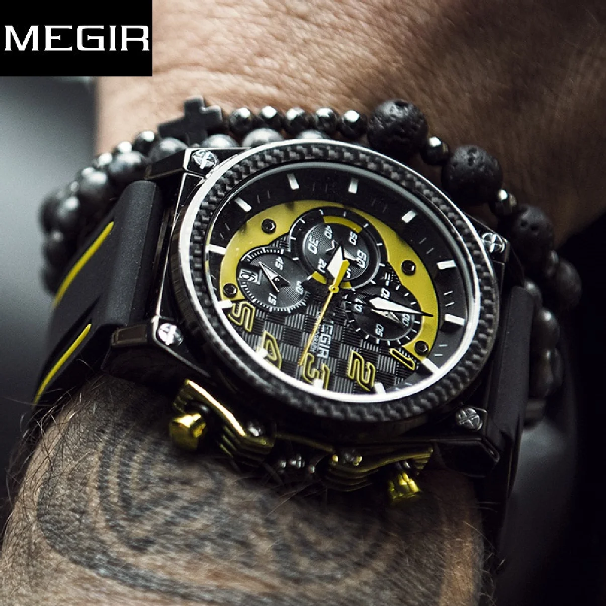 

Часы MEGIR Мужские Наручные с хронографом, креативные спортивные армейские в стиле милитари, с силиконовым ремешком, брендовые Роскошные