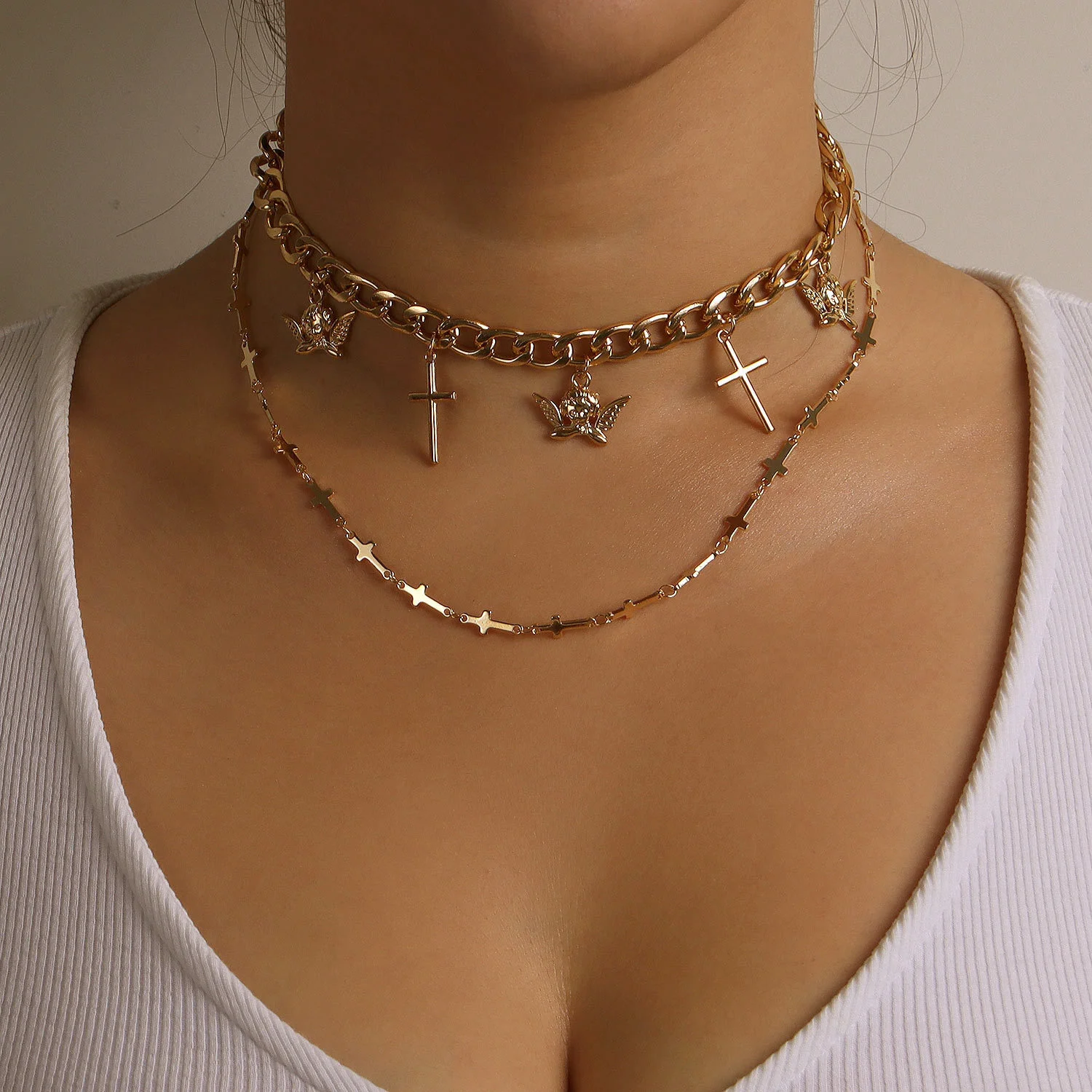 Jewelry New Cross Angel Wing Pendant Necklace double layer fashion trend Metal Necklace
Jewelry New Cross Angel Wing Pendant Necklace double layer fashion trend Metal Necklace