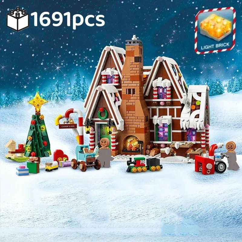 

Санта-Клаус имбирный дом, пейзаж со строительными блоками, кирпичи MOC 10267, зимняя деревня, Детская сборная игрушка, Рождественский подарок