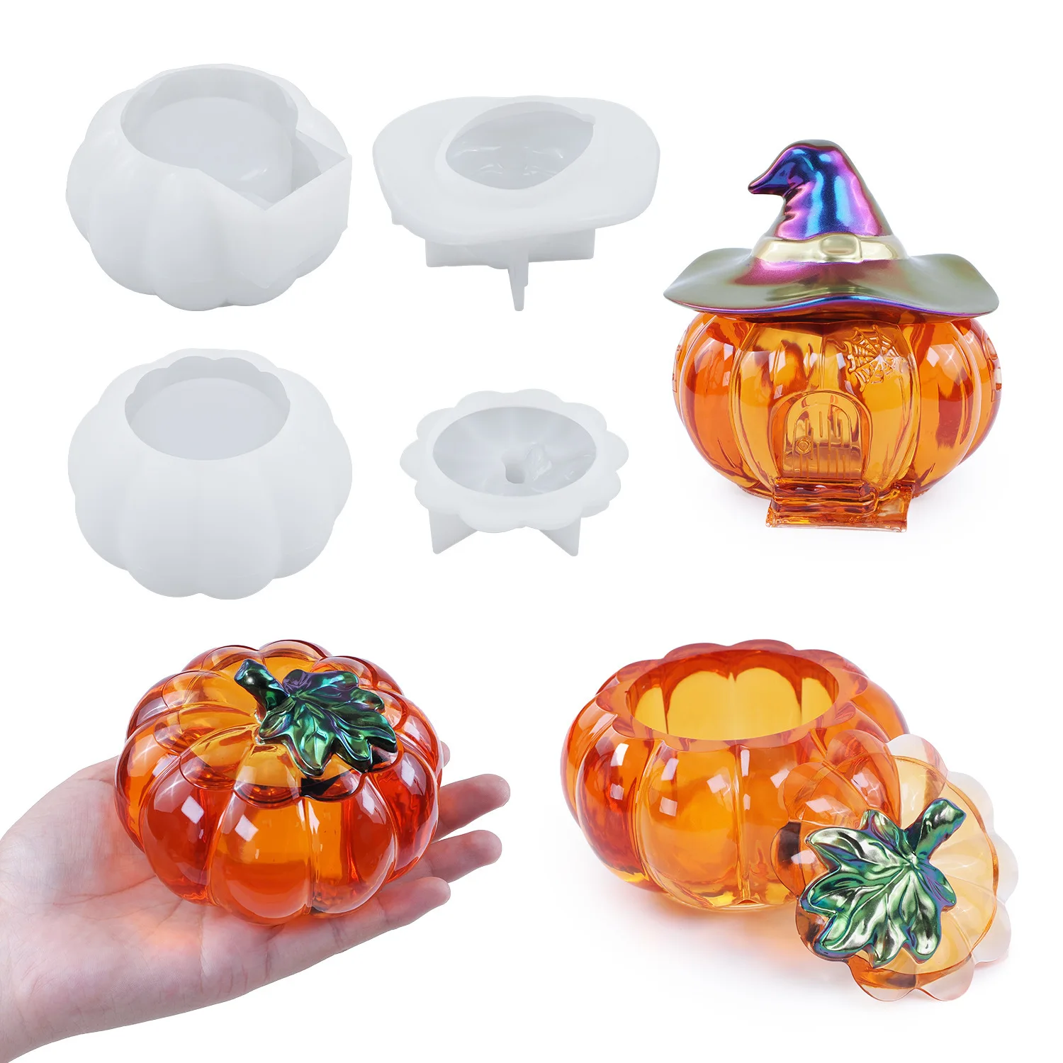 1pc Silicone Mould Halloween Witch Pumpkin Storage Box Crystal Epxory Storage Jar Resin Molds for Diy Making Home Decorations
1pc Silicone Mould Halloween Witch Pumpkin Storage Box Crystal Epxory Storage Jar Resin Molds for Diy Making Home Decorations