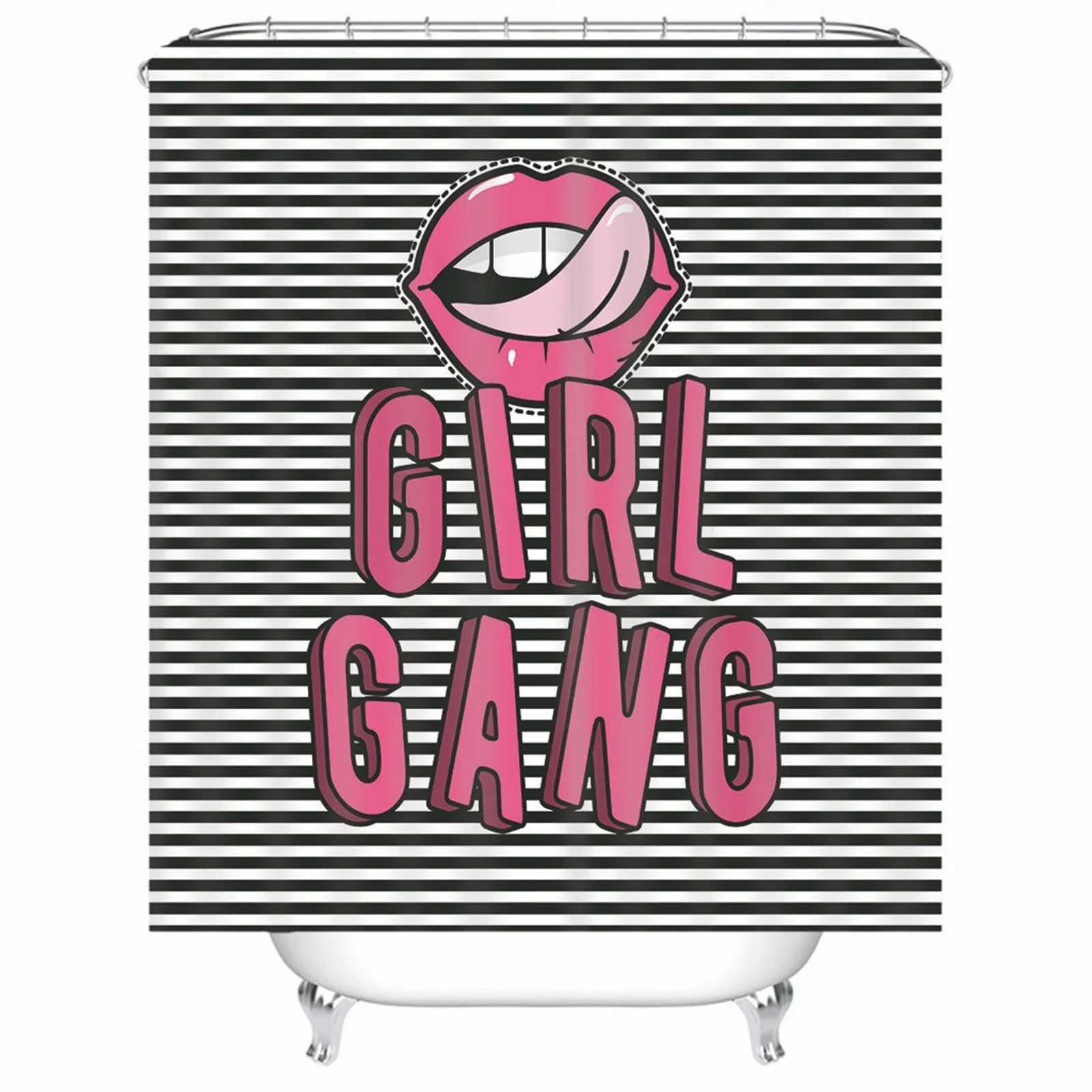 Shower Curtain Inside Polyester Mouth Tongue Shape “Girl Gang” White Black Mildew Resistant Waterproof With Grommets Hooks
Shower Curtain Inside Polyester Mouth Tongue Shape “Girl Gang” White Black Mildew Resistant Waterproof With Grommets Hooks