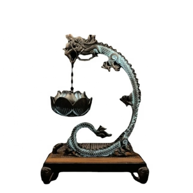 Bronze ware Color blue lotus dragon frame hanging home living room decoration copper incense furnace
Bronze ware Color blue lotus dragon frame hanging home living room decoration copper incense furnace