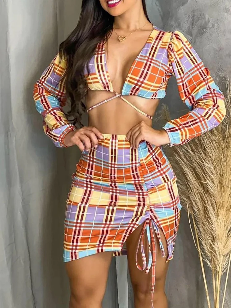 Sets Outifits 2022 Summer Plaid Print Crop Top & Drawstring Ruched Skirt Set Of Two Fashion Casual Pieces For Women Elegant Fema
Sets Outifits 2022 Summer Plaid Print Crop Top & Drawstring Ruched Skirt Set Of Two Fashion Casual Pieces For Women Elegant Fema