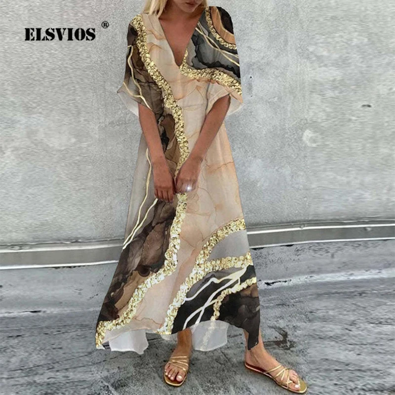 Summer New Loose Women Maxi Dress Trend Fashion Printed V Neck Half Sleeves Long Dresses Streetwear Elegant Basic Female Clothes
Summer New Loose Women Maxi Dress Trend Fashion Printed V Neck Half Sleeves Long Dresses Streetwear Elegant Basic Female Clothes
