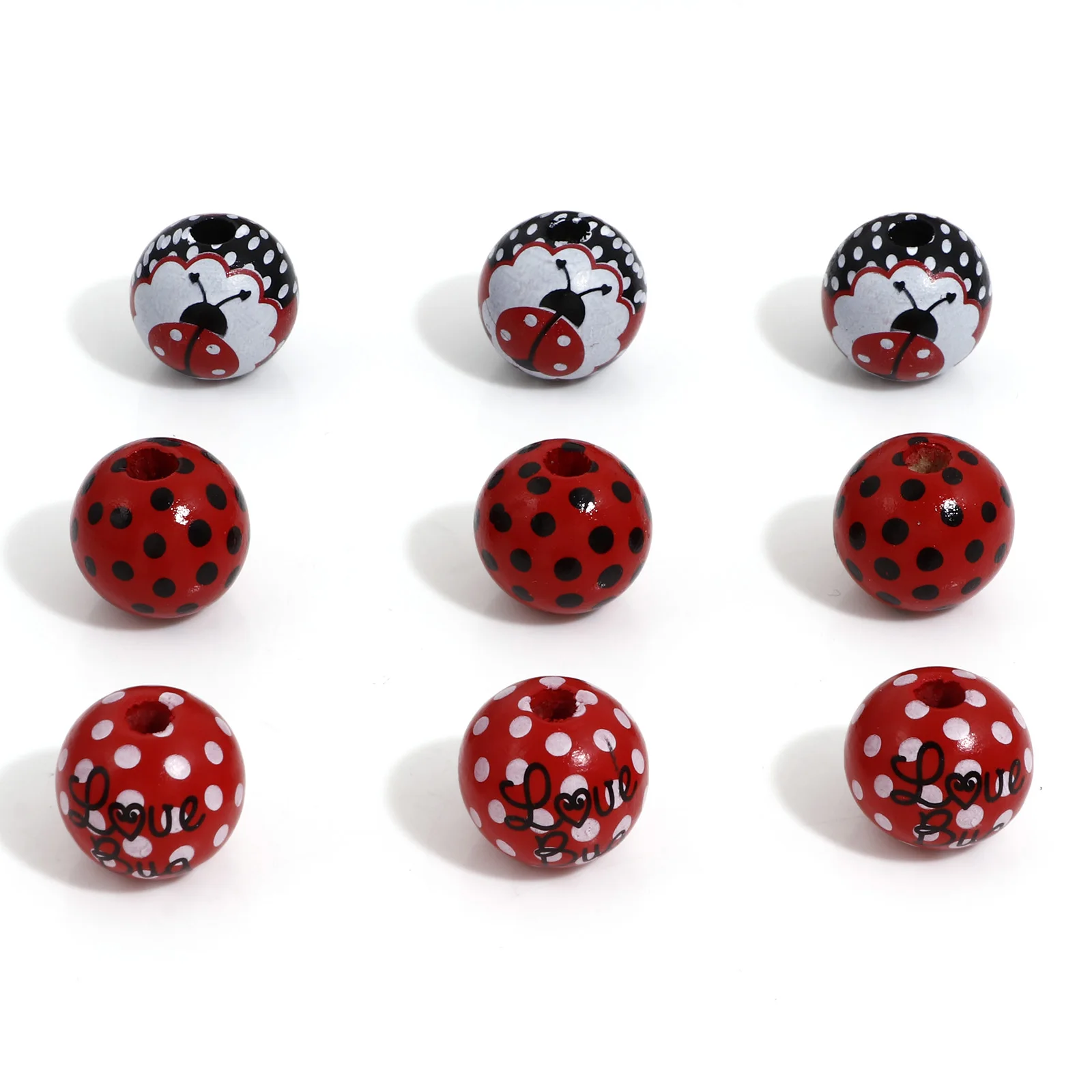 

20PC 16mm Multicolor Wood Beads Insect Ladybird Round Ball Spacer Bead For Jewelry Making DIY Necklace Bracelet Jewelry Supplies