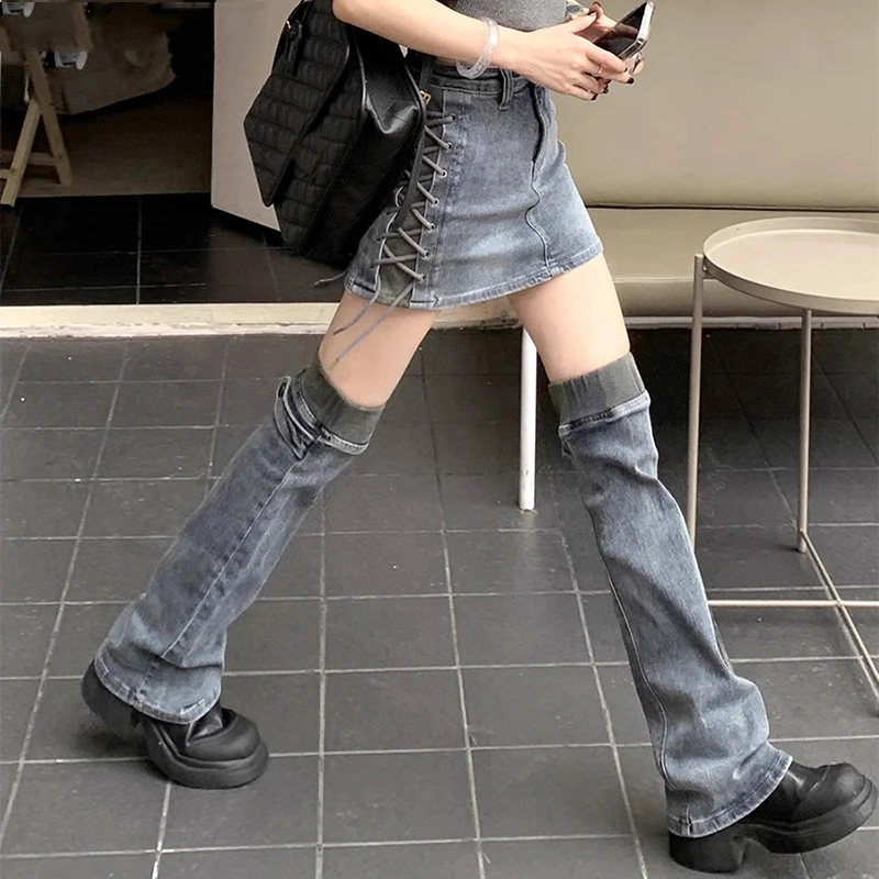 2023 90s Women Two-piece Skirt Set High Waist Bandage Denim Skirt with Leg Warmers Cyberpunk Y2k Vintage Music Festival Outfits
2023 90s Women Two-piece Skirt Set High Waist Bandage Denim Skirt with Leg Warmers Cyberpunk Y2k Vintage Music Festival Outfits