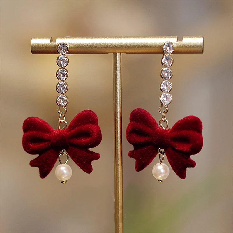 Christmas New Sweet Flocking Bowknot Pendant New Year Earrings Bridal toast earrings
Christmas New Sweet Flocking Bowknot Pendant New Year Earrings Bridal toast earrings
