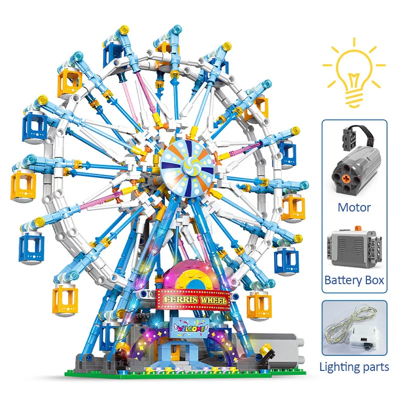 

City Friends Amusement Park MOC Rotating Ferris Wheel Building Blocks Electric Bricks with Light Toys for Children Grils Gifts