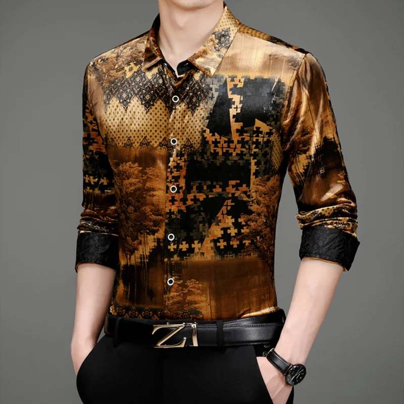 Luxury Velvet Shirts for Men's 2021 Autumn Casual Slim Shirt Vintage Print Business Tuxedo Dress Shirt Social Party Men Clothing
Luxury Velvet Shirts for Men's 2021 Autumn Casual Slim Shirt Vintage Print Business Tuxedo Dress Shirt Social Party Men Clothing