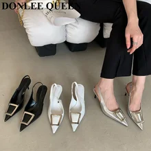 Fashion High Heel Shoes Women Slingback Sandals Female Pointed Toe Elegant Pumps For Party Shoes Brand Buckle Slip On Mule Mujer