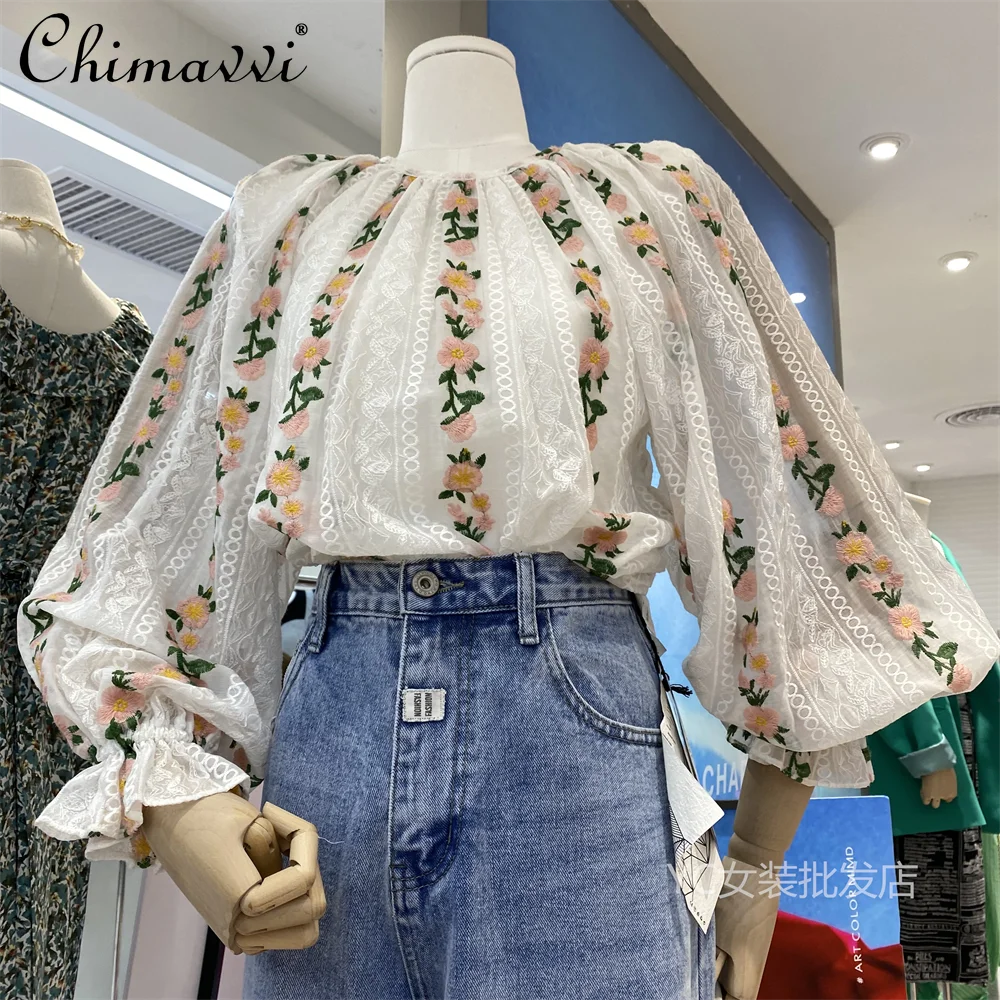 2022 Spring Autumn New Ladies French Retro Embroidered Jacquard Flare Sleeve Blouses Women's Fashion Loose Pullover Shirt Top
2022 Spring Autumn New Ladies French Retro Embroidered Jacquard Flare Sleeve Blouses Women's Fashion Loose Pullover Shirt Top