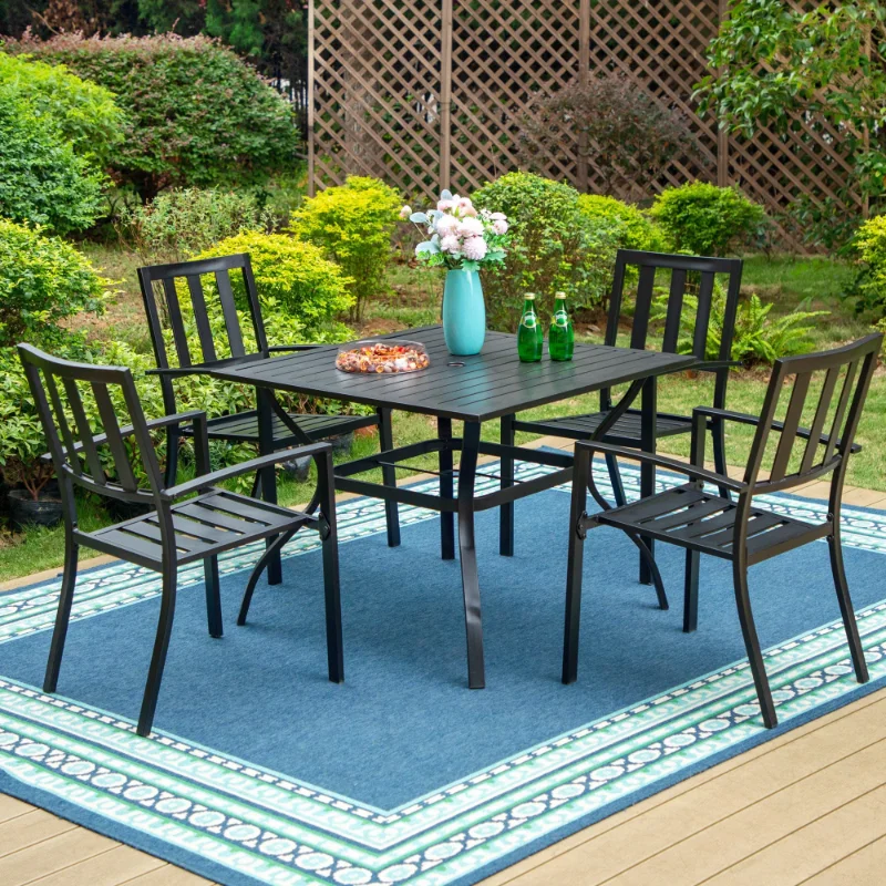 MF Studio Set of 5 Outdoor Dining Set with Stackable Chairs, Steel Frame, Black
MF Studio Set of 5 Outdoor Dining Set with Stackable Chairs, Steel Frame, Black