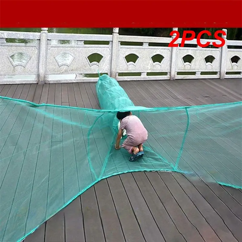 

2PCS Fish Trap Portable Crap Shrimp Mesh Cage Fishing Trap Network Foldable Blocking Net Tackle Anti-escape Fish Cage