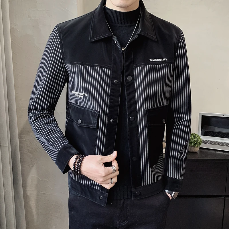 2022 Spring Classic Striped Men's Jackets Splicing LeatherSlim Fit Casual PU Leather Jacket Streetwear Social Coat Male Clothing
2022 Spring Classic Striped Men's Jackets Splicing LeatherSlim Fit Casual PU Leather Jacket Streetwear Social Coat Male Clothing