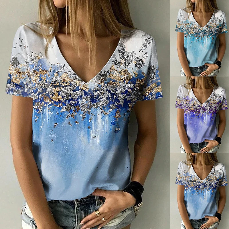 2022 New Women's Abstract Painting T Shirt Flower Print V Neck Basic Tops Print Shirt Loose Clothes
2022 New Women's Abstract Painting T Shirt Flower Print V Neck Basic Tops Print Shirt Loose Clothes