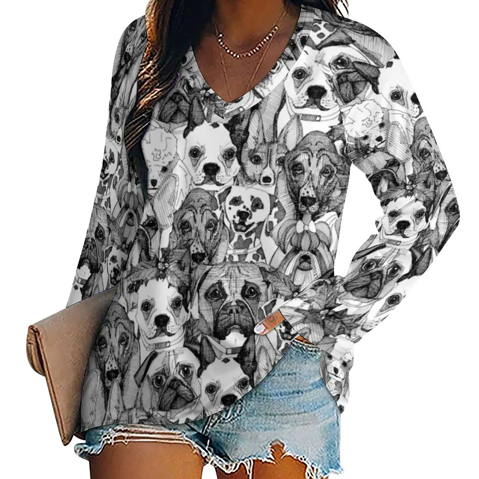 Christmas Dog Print T-Shirts Abstract Dog Art Trendy T Shirt Female Long Sleeve Loose Tops Oversize V Neck Pattern Top Tees
Christmas Dog Print T-Shirts Abstract Dog Art Trendy T Shirt Female Long Sleeve Loose Tops Oversize V Neck Pattern Top Tees