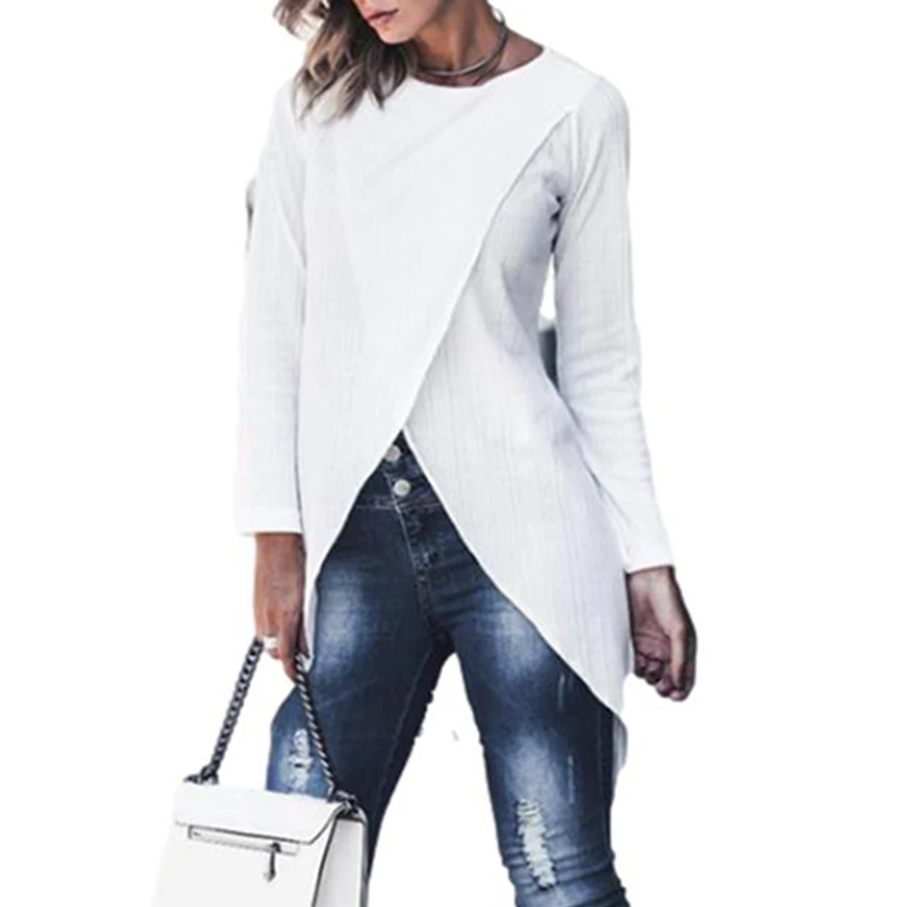 Womens Long Sleeve Fashion Tunic Wrap Shirt Tops Crew Neck Loose T-shirt Irregular Tee Split Tees Tshirt Solid Color Tops
Womens Long Sleeve Fashion Tunic Wrap Shirt Tops Crew Neck Loose T-shirt Irregular Tee Split Tees Tshirt Solid Color Tops