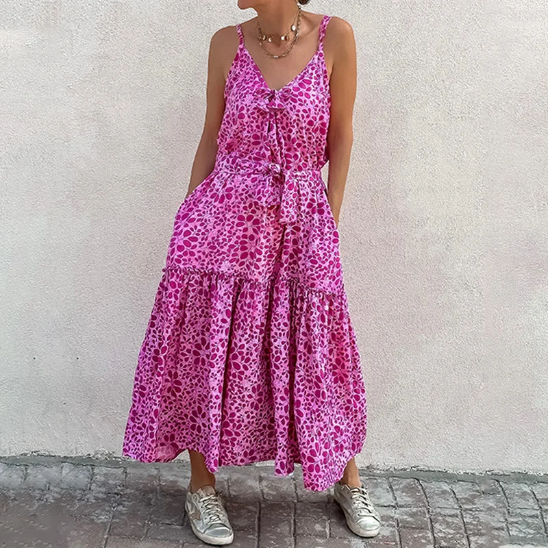 Women Summer Loose Print Boho Long Dress Casual Retro Pocket Print Beach Dress New Fashion Sleeveless Straps V-Neck Floral Dress 
Women Summer Loose Print Boho Long Dress Casual Retro Pocket Print Beach Dress New Fashion Sleeveless Straps V-Neck Floral Dress