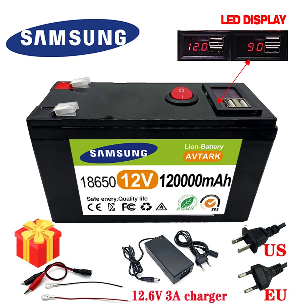 2022 Upgraded 12V 120000mAh Portable Rechargeable Battery Built-in 5V 2.1A USB Power Display Charging Port with +12.6V Charger
2022 Upgraded 12V 120000mAh Portable Rechargeable Battery Built-in 5V 2.1A USB Power Display Charging Port with +12.6V Charger