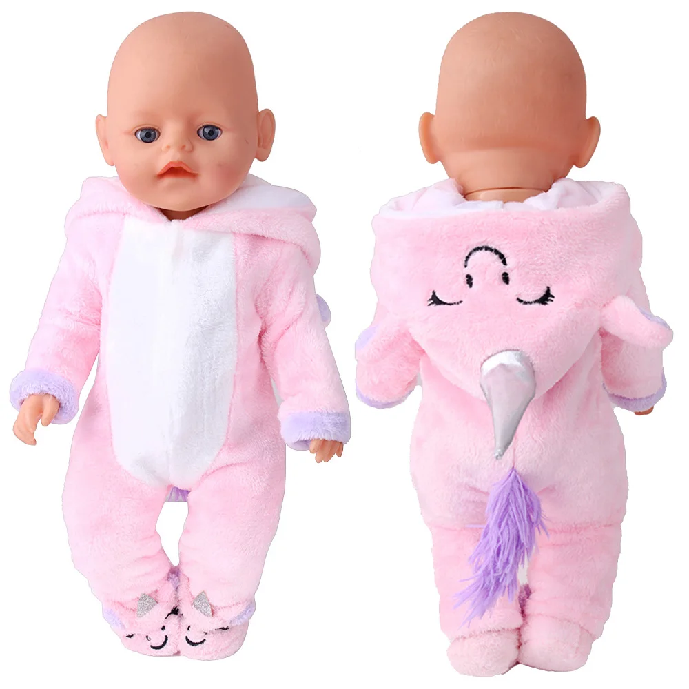 

43cm New Born Baby Doll Clothes for Dolls Fits 18 Inch Doll Girl Pink Plush Unicorn Set Shoes Toy Accessories OG Girl's Toy Doll