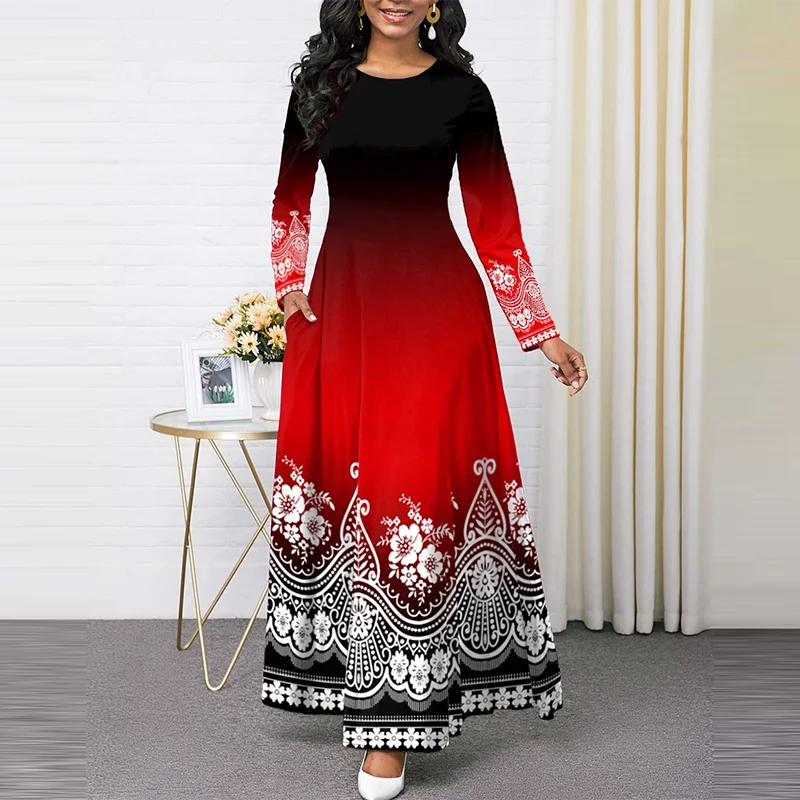 Women's Long Sleeve Ethnic Style Long Dress Elegant Gradient Printed Round Neck High Waist Slim Party Swing Ladies Dress
Women's Long Sleeve Ethnic Style Long Dress Elegant Gradient Printed Round Neck High Waist Slim Party Swing Ladies Dress