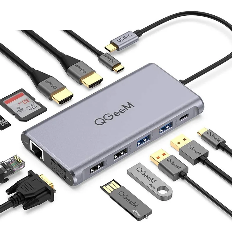 Концентратор USB C для Macbook Pro, хаб с тройным дисплеем типа C на 4K, двойные HDMI VGA Micro SD Кардридеры, адаптер для RJ45, Aux, PD
Концентратор USB C для Macbook Pro, хаб с тройным дисплеем типа C на 4K, двойные HDMI VGA Micro SD Кардридеры, адаптер для RJ45, Aux, PD