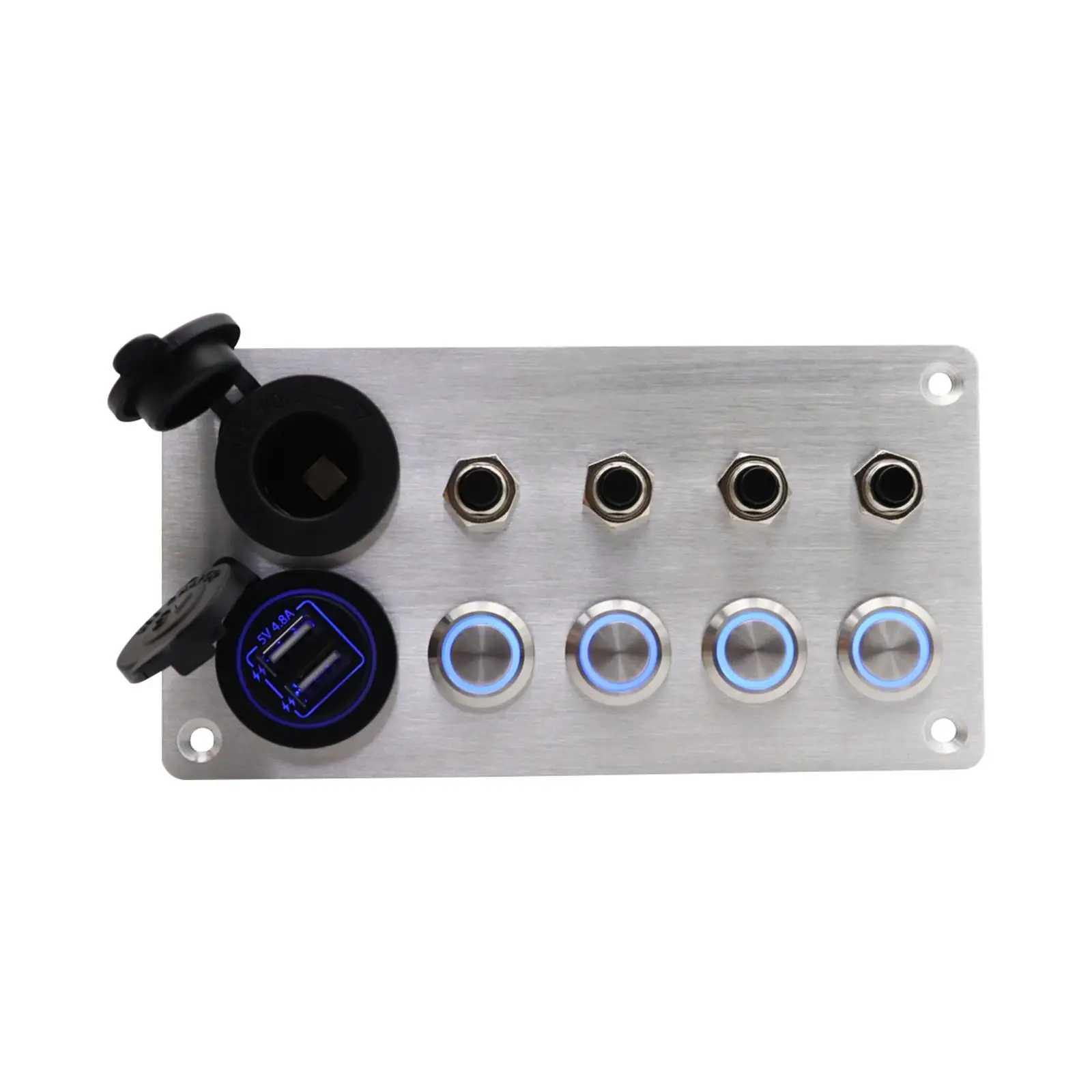 4 Ways Rocker Switch Panel Accessory 4.8 Amp Dual USB Blue LED Voltmeter Waterproof On Off Switch Aluminum for Truck Boats
4 Ways Rocker Switch Panel Accessory 4.8 Amp Dual USB Blue LED Voltmeter Waterproof On Off Switch Aluminum for Truck Boats