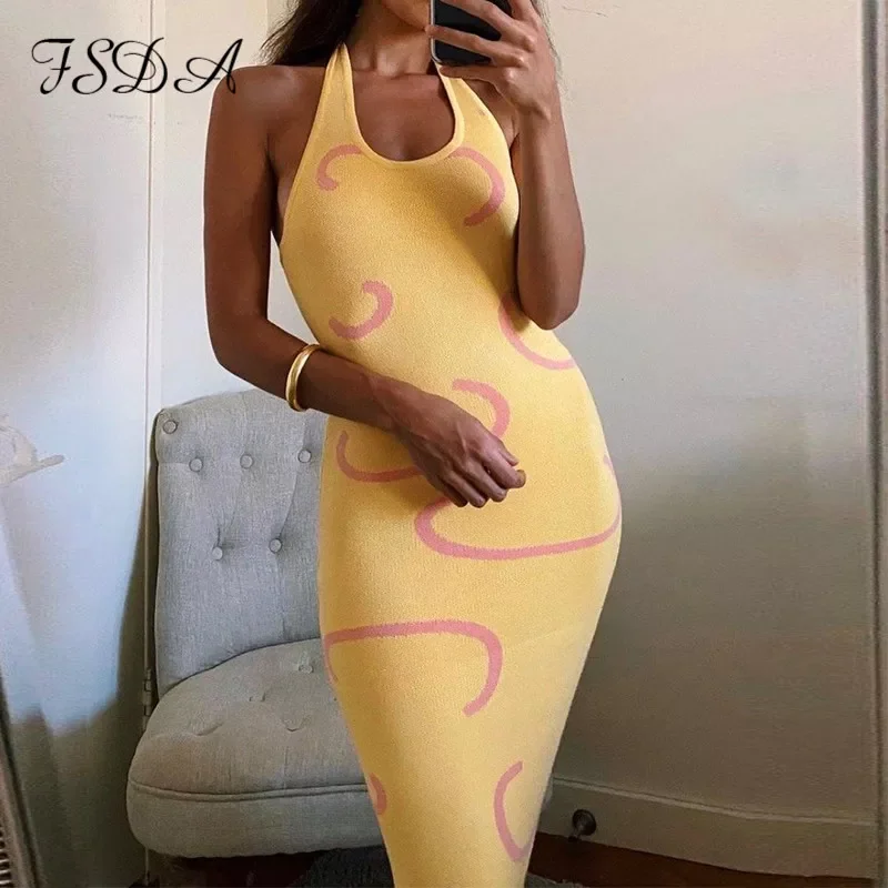 FSDA 2021 Knitted Bodycon Dress Women Halter Neck Summer Yellow Sleeveless Midi Backless Party Sexy Dresses Beach
FSDA 2021 Knitted Bodycon Dress Women Halter Neck Summer Yellow Sleeveless Midi Backless Party Sexy Dresses Beach
