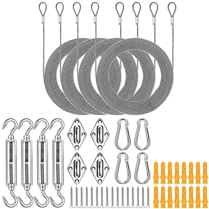 48Pcs Shade Sail Hardware Kit, Sun Shade Hardware Kit With Wire Rope For Sun Shade Sails, Anti-Rust Accessories 6 Inch
48Pcs Shade Sail Hardware Kit, Sun Shade Hardware Kit With Wire Rope For Sun Shade Sails, Anti-Rust Accessories 6 Inch
