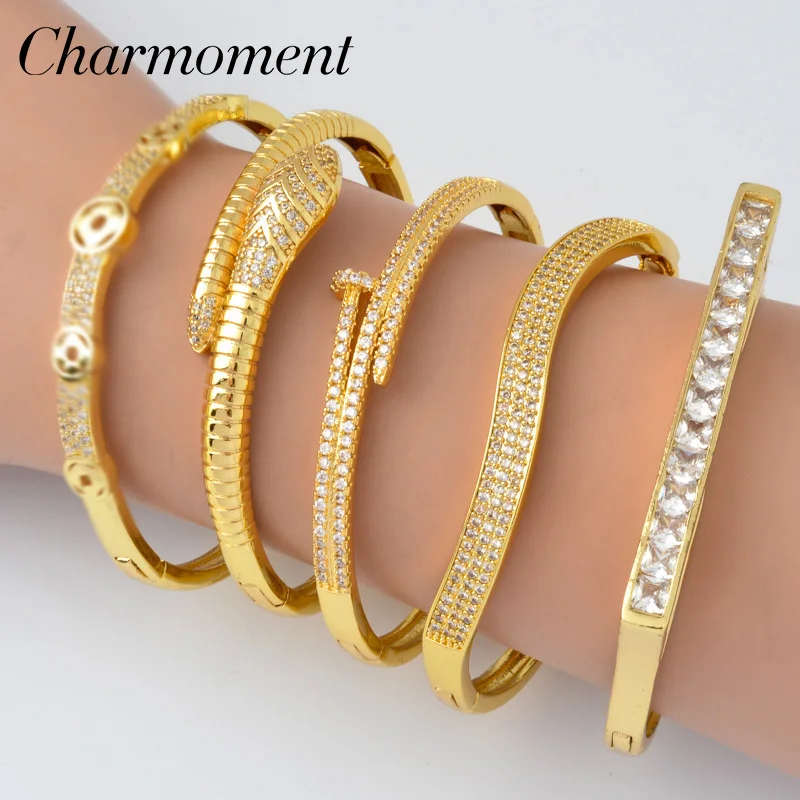 CHARMOMENT Jewelry Zircon Couple Bracelets on Hand Exquisite Leaf Clover Animal Snake Design Bangle Birthday Party Wedding Gift
CHARMOMENT Jewelry Zircon Couple Bracelets on Hand Exquisite Leaf Clover Animal Snake Design Bangle Birthday Party Wedding Gift