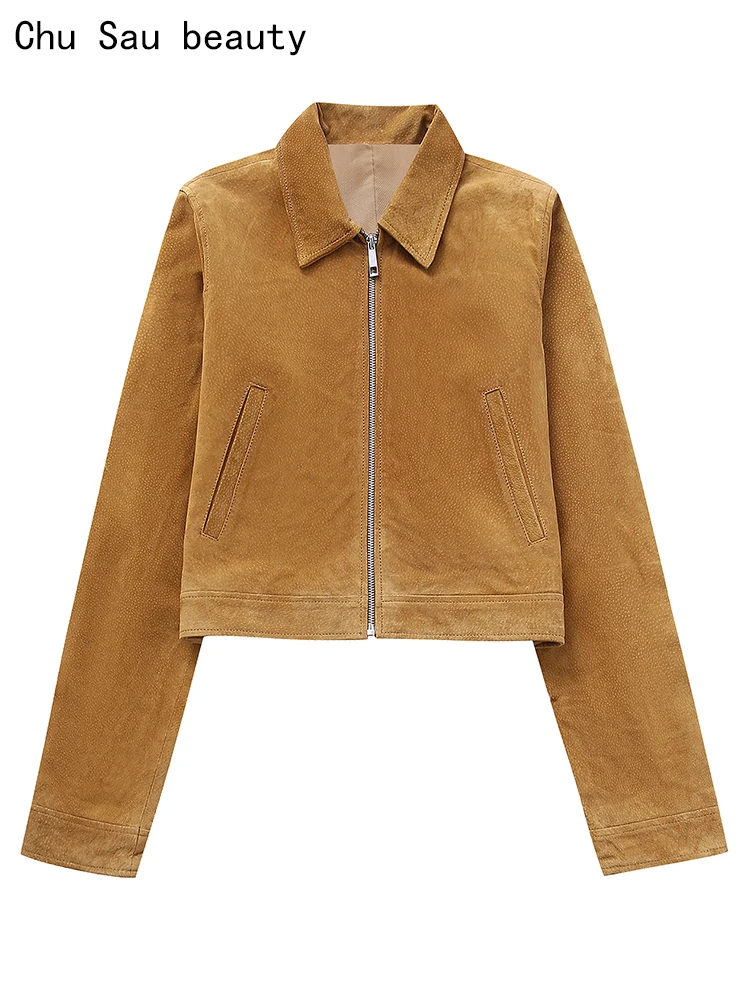 Женская винтажная куртка с отложным воротником, на молнии, из ПУ кожи 
Женская винтажная куртка с отложным воротником, на молнии, из ПУ кожи