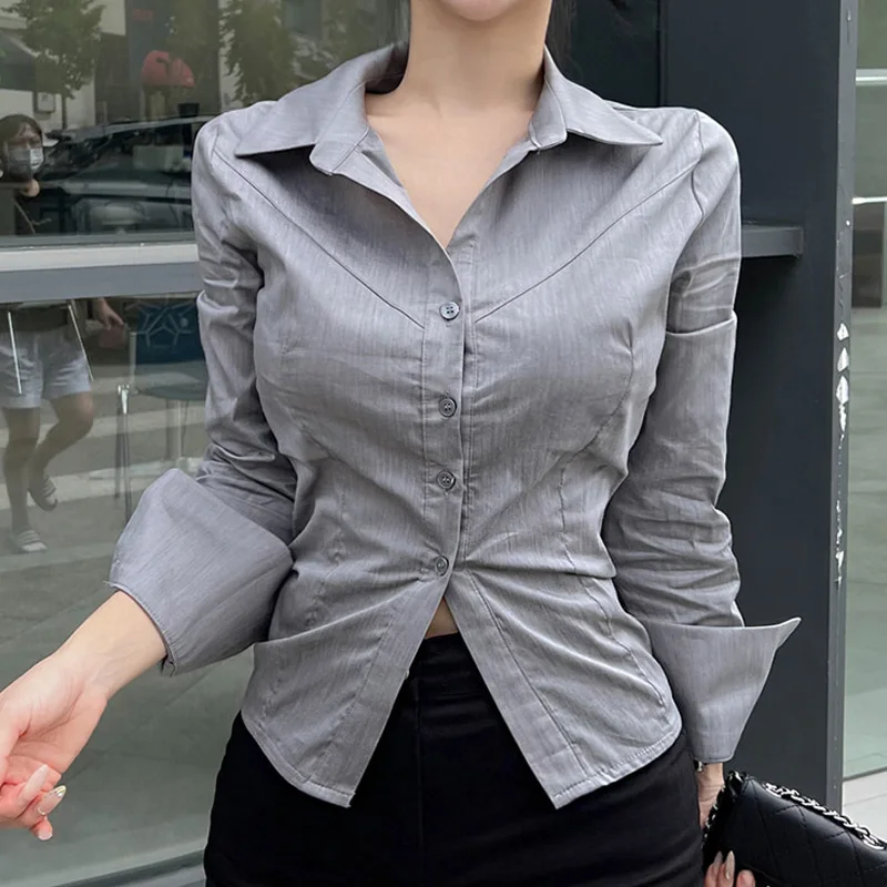 Korean Fashion High Street Button Up Sexy Split Hemline Women Shirt Woman's Spring/Summer Cool Chic Sexy Polo Neck Tops Female
Korean Fashion High Street Button Up Sexy Split Hemline Women Shirt Woman's Spring/Summer Cool Chic Sexy Polo Neck Tops Female